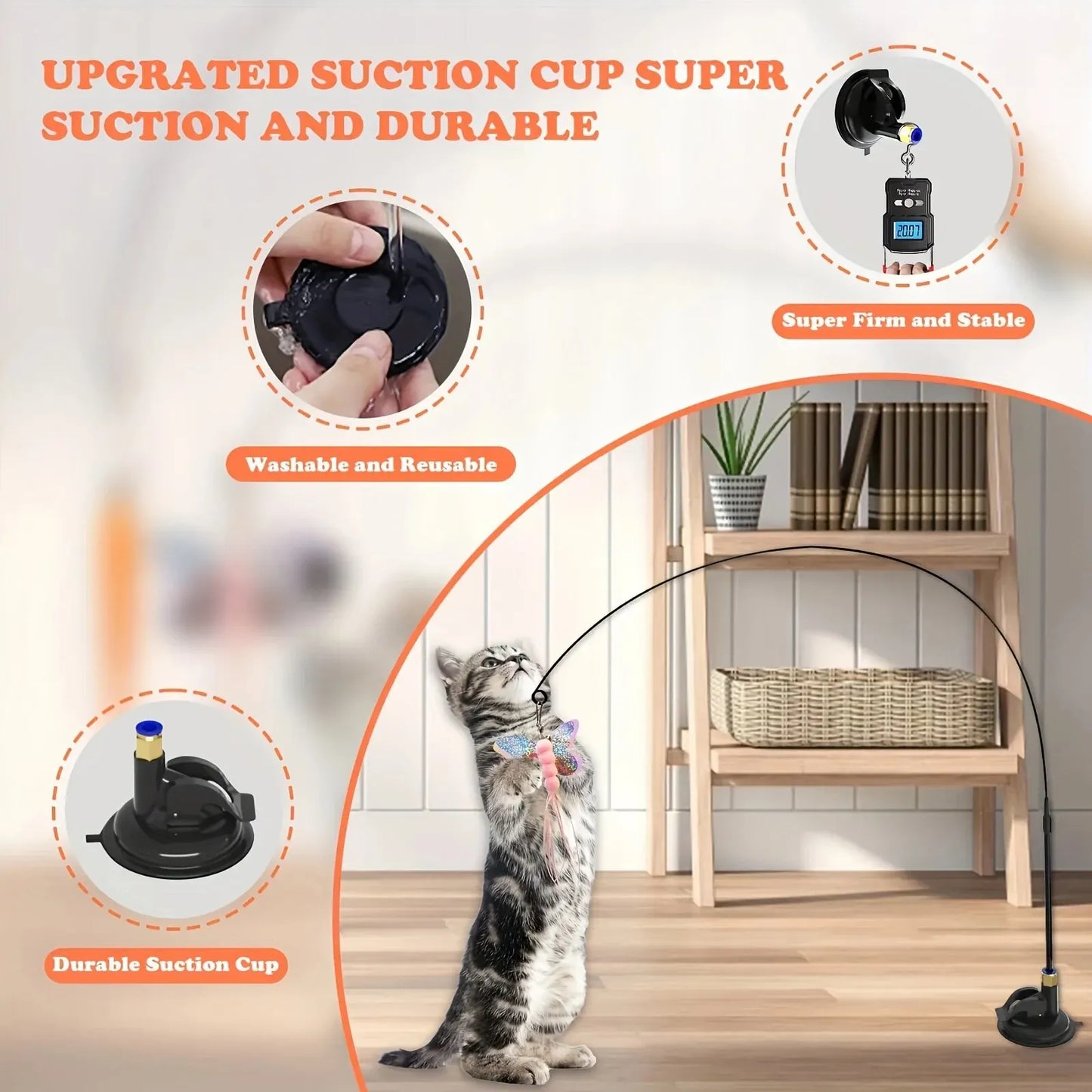 Feather & Bell Teaser Wand – Interactive Cat Toy for Active Play