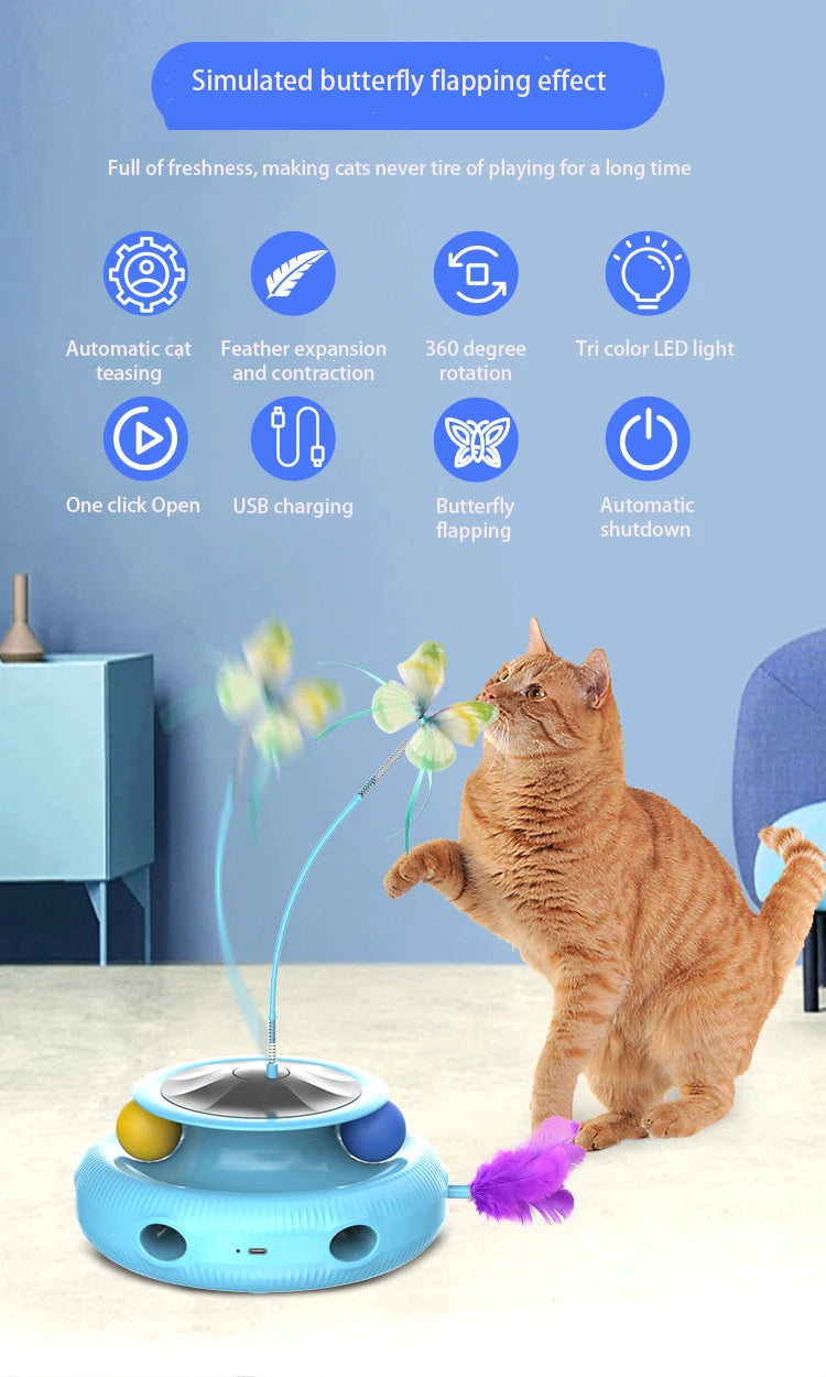 3 in 1 Smart Cat Toy With Automatic Movements! (Butterfly, Feather, Ball and more)