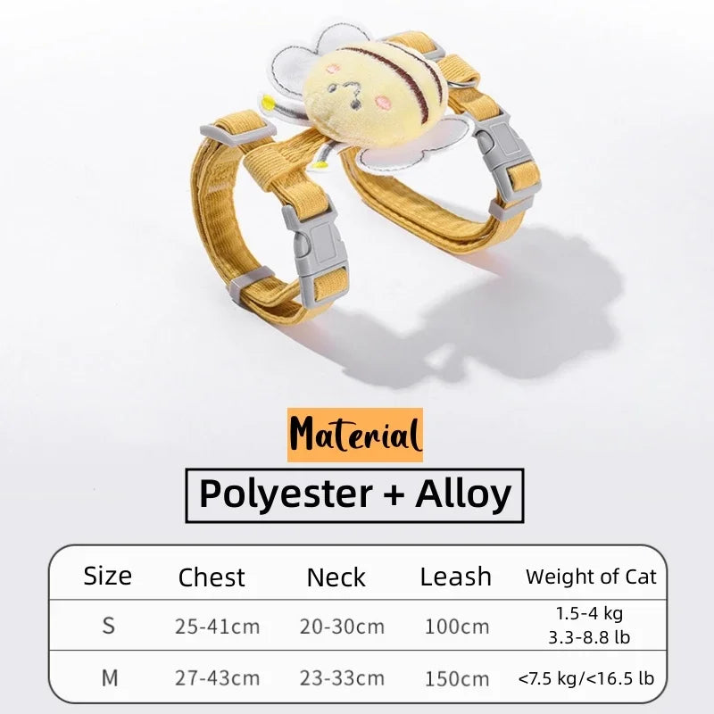 Cat Harness - Adjustable Double Layer Harness with Cute Bee